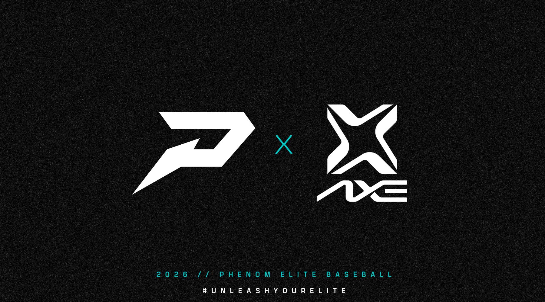 Phenom Elite Baseball partnership with Axe Bats announcement — official authorized seller graphic featuring Axe lineup and Phenom Elite Baseball branding