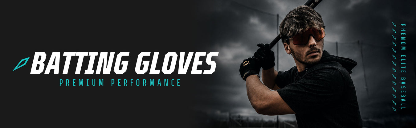 Phenom Elite Baseball Batting Gloves collection — DC Comics licensed designs and original colorways featured against a teal Phenom Elite Baseball background