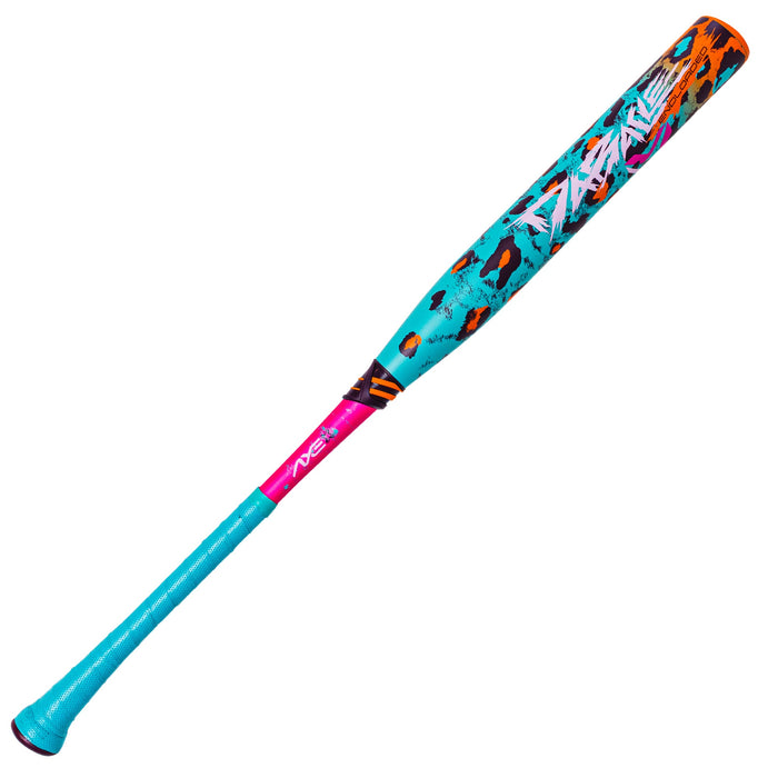 Axe Dabacle Dual Stamp Slowpitch Bat endloaded with Flared Axe Handle, neon colorway slowpitch bat, full bat view