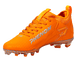 Phenom Elite Quantum Speed 2.0 orange football cleat — angled view, low-cut speed silhouette