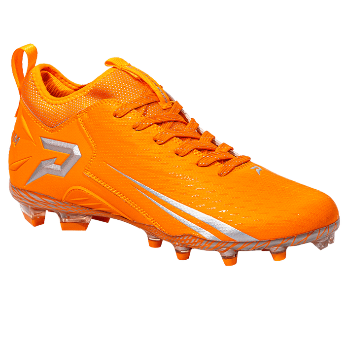 Phenom Elite Quantum Speed 2.0 orange football cleat — outsole and SprintSense TPU traction plate detail