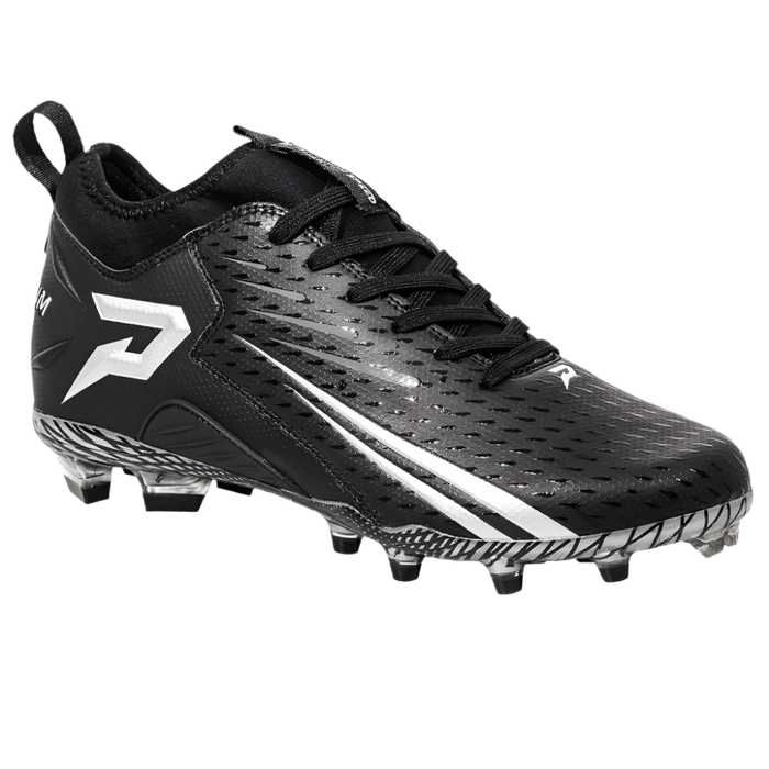 Phenom Elite Quantum Speed 2.0 black football cleat — outsole and SprintSense TPU traction plate detail