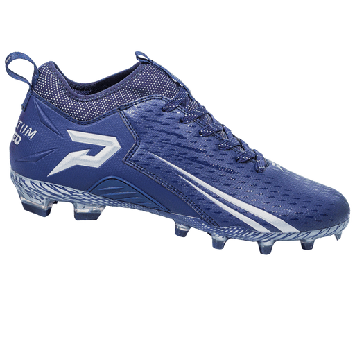 Phenom Elite Quantum Speed 2.0 navy football cleat — low-cut speed cleat, side view