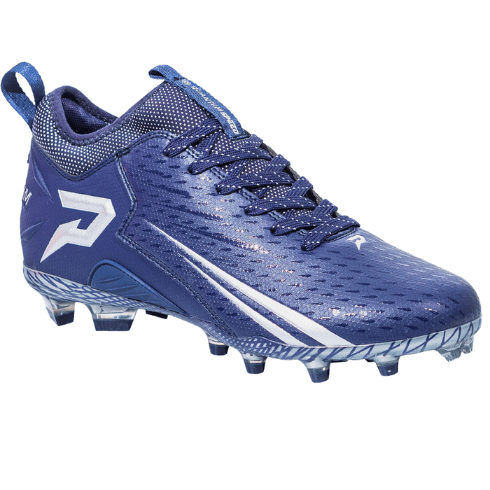 Phenom Elite Quantum Speed 2.0 navy football cleat — outsole and SprintSense TPU traction plate detail