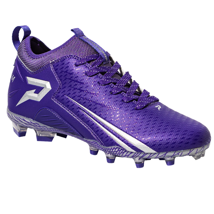 Phenom Elite Quantum Speed 2.0 purple football cleat — outsole and SprintSense TPU traction plate detail