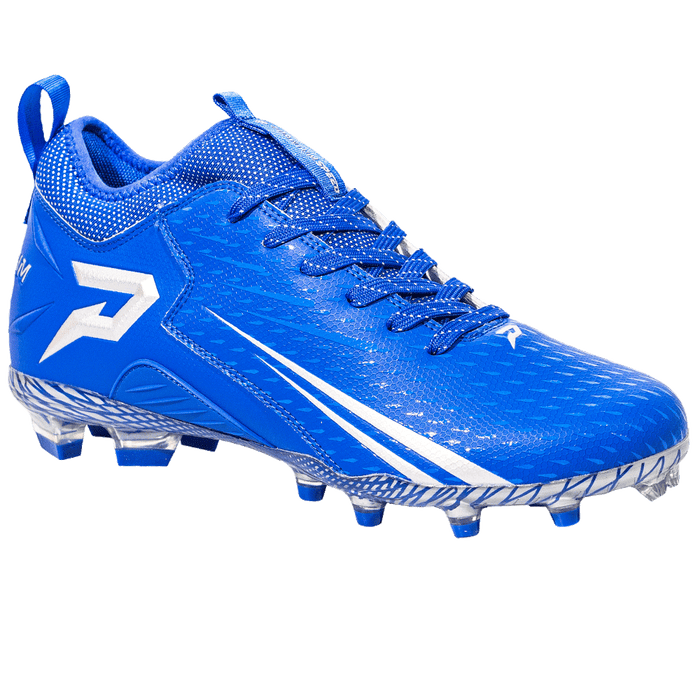 Phenom Elite Quantum Speed 2.0 royal blue football cleat — outsole and SprintSense TPU traction plate detail