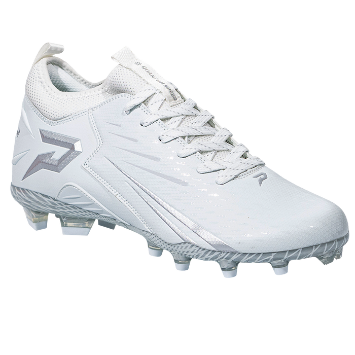 Phenom Elite Quantum Speed 2.0 white football cleat — outsole and SprintSense TPU traction plate detail