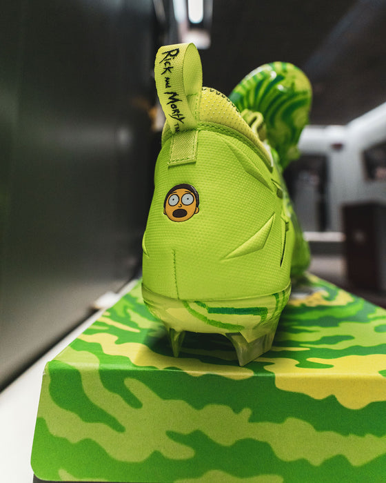 Phenom Elite Rick and Morty cleat lifestyle photo — game day action