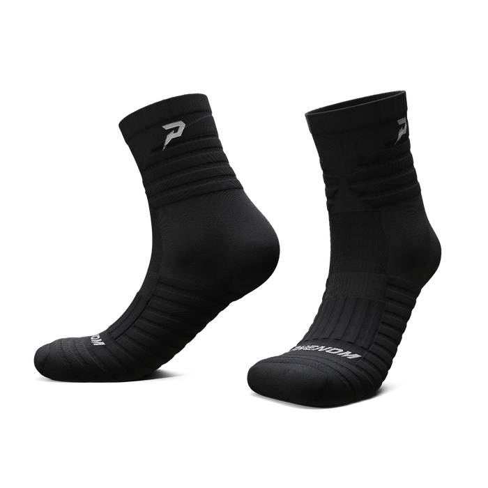 Phenom Elite Quantum Knit padded quarter socks — black, performance baseball and softball socks