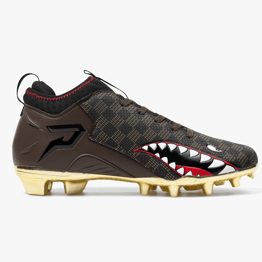 Phenom Elite Luxury Warhawk football cleats, brown and gold Quantum Speed 2.0, limited 600-pair drop