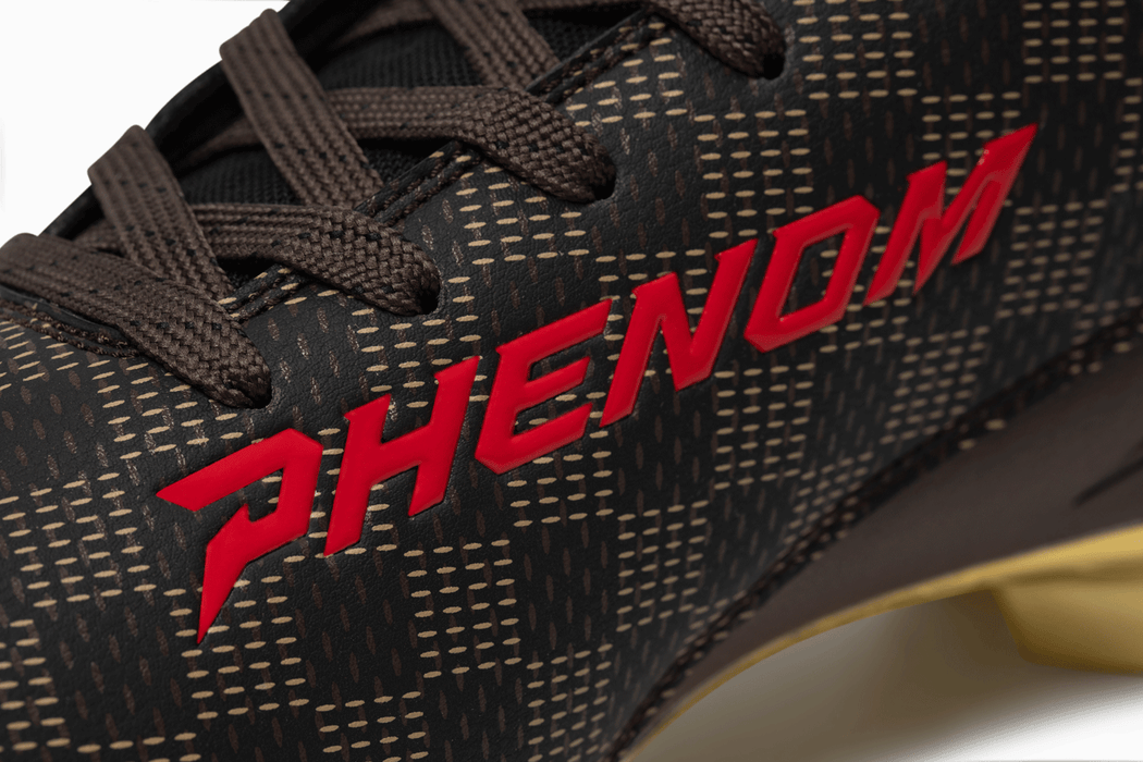 Luxury Warhawk brown and gold football cleats from the Phenom Elite Air Raid Series