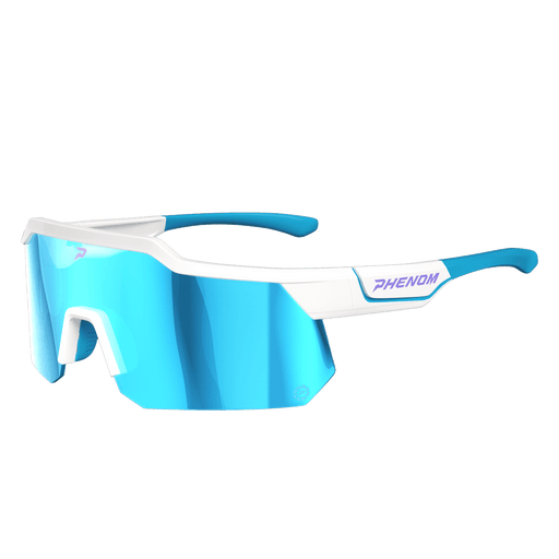 Phenom Focus Performance Sunglasses — Frostbite blue and purple wraparound athletic sunglasses, front view