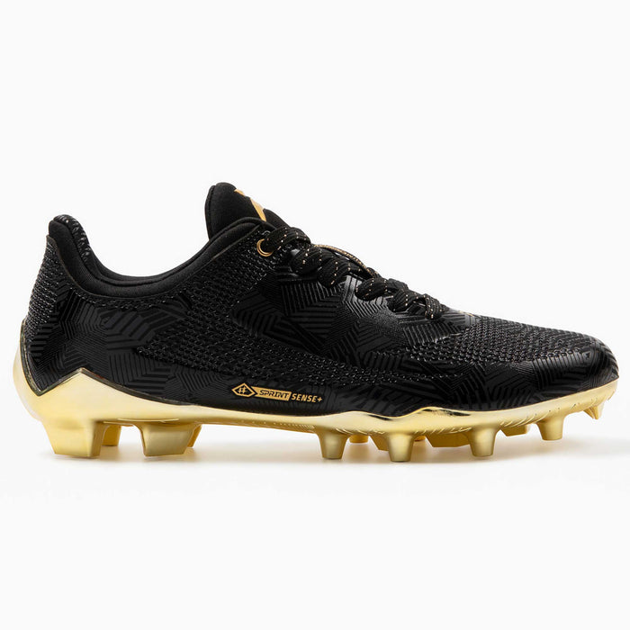 Phenom Elite Quantum Carbon Gold Rush Black & Gold cleat — back heel view with metallic gold detailing