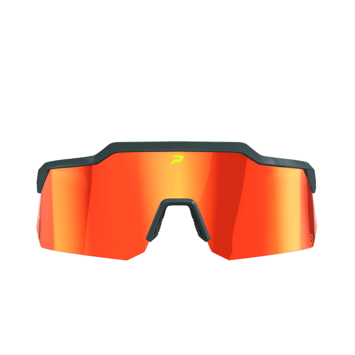 Phenom Focus Performance Sunglasses — Heat Wave orange wraparound athletic sunglasses, side profile