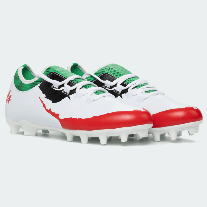 Phenom Elite x DC Comics Joker cleat — Velocity 2.0 low-cut speed cleat, hero shot