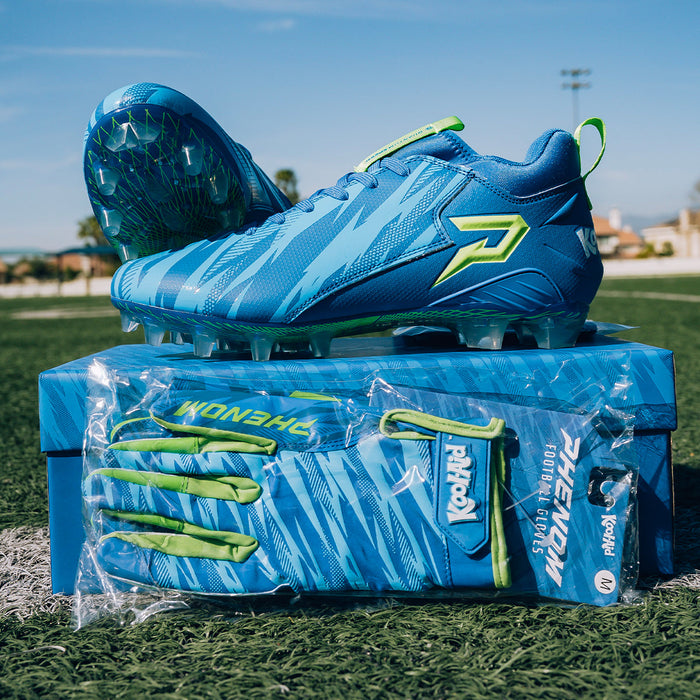 Phenom Elite Kool-Aid Bluedini football cleat lifestyle photo — Kool-Aid Man and cleats