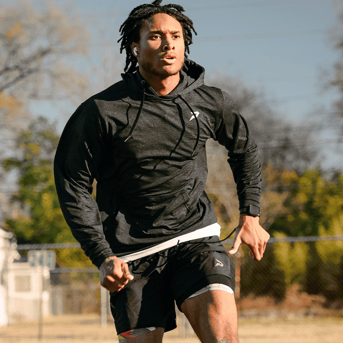 Phenom Elite Baseball Nano Fleece short sleeve performance hoodie — side view showing fit
