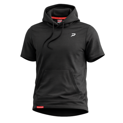Phenom Elite Baseball Nano Fleece short sleeve performance hoodie — heather black, lightweight brushed interior, youth and adult sizes