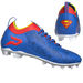 Phenom Elite x DC Comics Superman cleat — Quantum Speed royal blue and red low-cut speed cleat, hero shot
