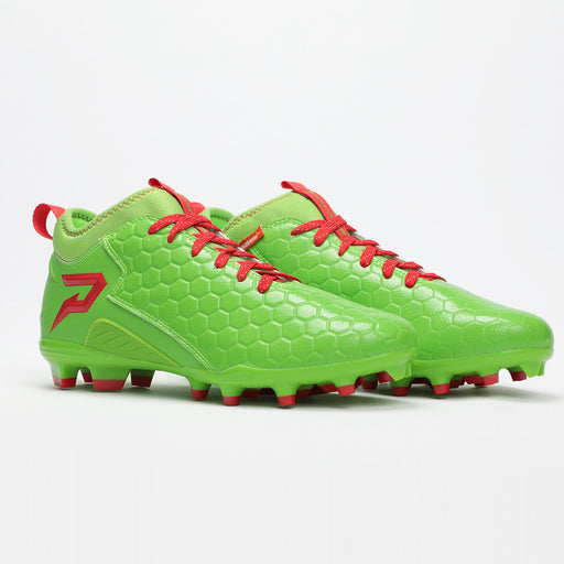 Phenom Elite x Ninja Turtles Raphael cleat — Kelly green Quantum Speed 2.0 low-cut speed cleat, side view both shoes