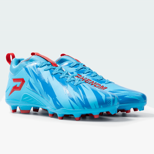 Phenom Elite x Kool-Aid Mixed Berry cleat — Quantum Speed columbia blue and red low-cut speed cleat, hero shot