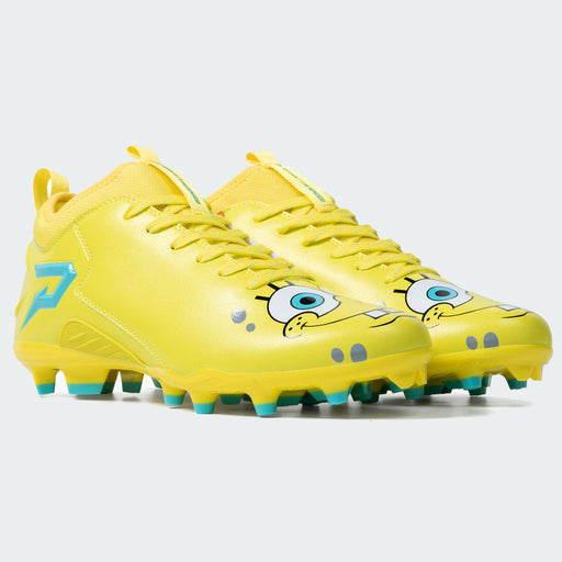 Phenom Elite x SpongeBob SquarePants cleat — yellow Quantum Speed 2.0 low-cut speed cleat, hero shot