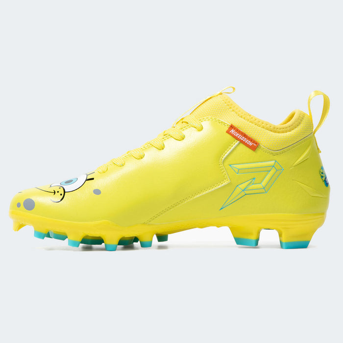 Phenom Elite SpongeBob cleat — angled side view of yellow upper