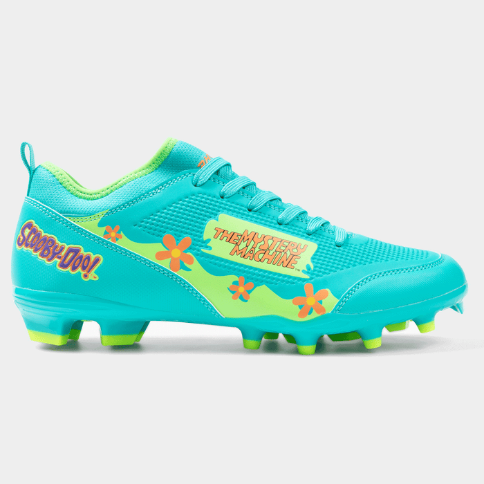 Phenom Elite Scooby-Doo Mystery Machine cleat — side profile, low-cut speed silhouette