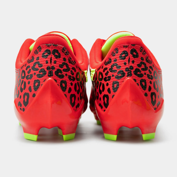 Phenom Elite Quantum Carbon Red Leopard cleat — back view showing heel detail