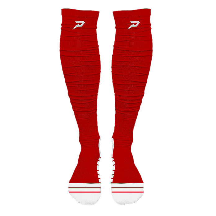 Phenom Elite Quantum Knit extra-long padded scrunch socks — detail of knit texture and Phenom logo