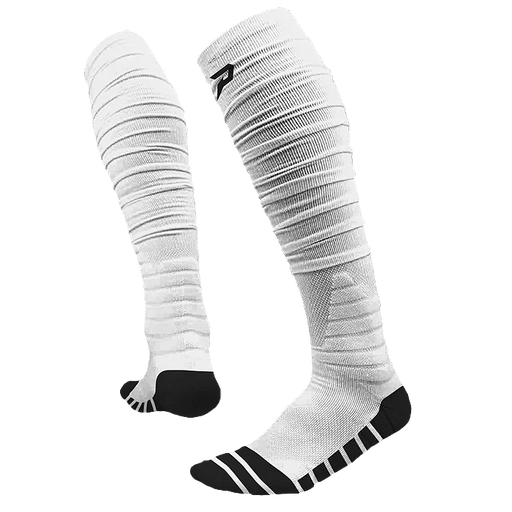 Phenom Elite Quantum Knit padded scrunch socks — white extra-long performance baseball socks, side view