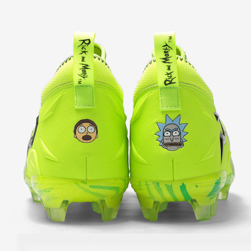 Phenom Elite Rick and Morty cleat — back view of both shoes, heel detail