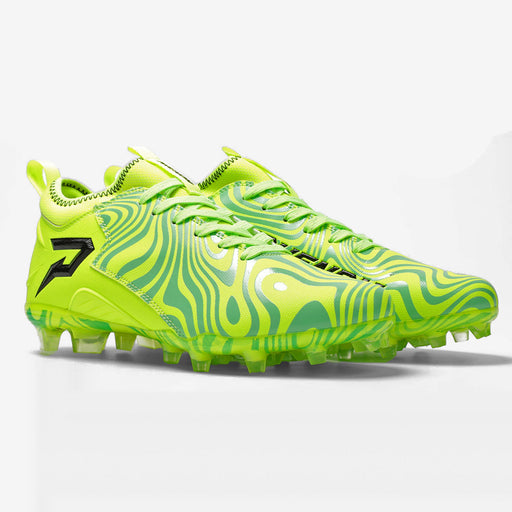 Phenom Elite x Rick and Morty Portal Edition cleat — slime green Quantum Speed 2.0, side view of both shoes