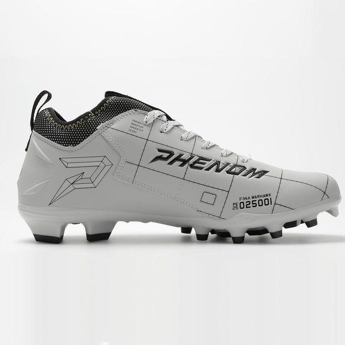 Phenom Elite Warhawk cleat — inside view showing aviation panel stitching and shark-teeth artwork