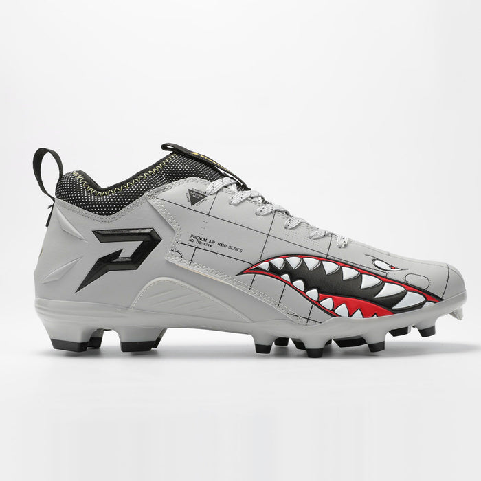Phenom Elite Warhawk cleat — single shoe side profile, F-14 fighter jet panel detailing
