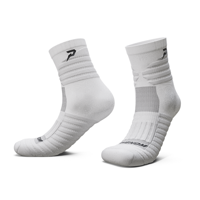 Phenom Elite Quantum Knit padded quarter socks — white performance baseball and softball socks, side view