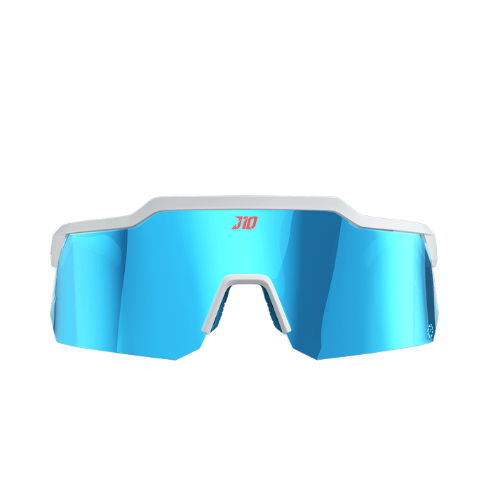 Phenom Focus Performance Sunglasses — Ice Hornet white red and blue DeSean Jackson signature wraparound athletic sunglasses, side profile
