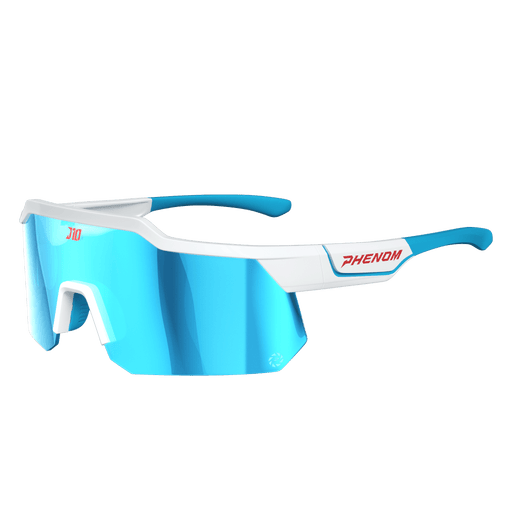 Phenom Focus Performance Sunglasses — Ice Hornet white red and blue DeSean Jackson signature wraparound athletic sunglasses, front view